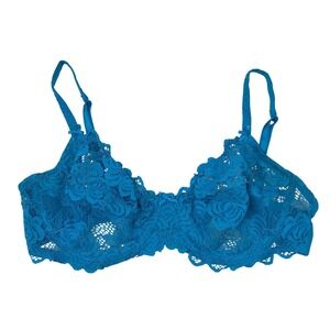 Adore Me Turquoise Blue Floral Lace Unlined Underwire Bra 38DD Adjustable Straps